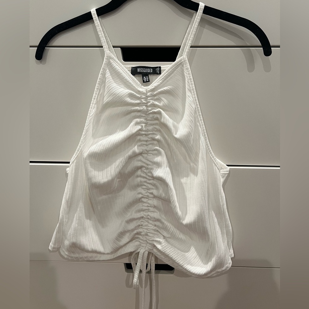 Missguided White Rib Ruched Racer Back Top